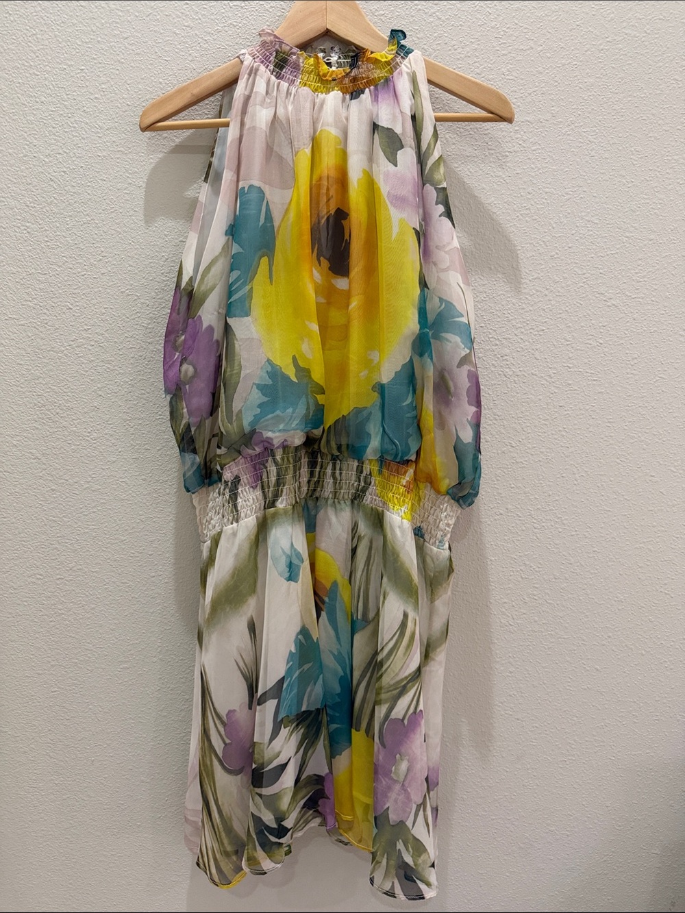 Lola & Sophie Yellow, Teal & Lavender Floral Halter Midi Dress